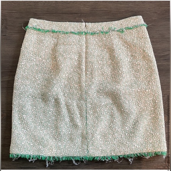 J. Crew Green White Metallic Tweed Fringe Mini Skirt Sz 0 - Picture 11 of 15